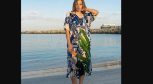 Harmony Bird Print Long Kaftan Dress