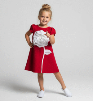 Cute 3D Rose Girls Cotton Dress – Breathable, Lightweight & Fashionable