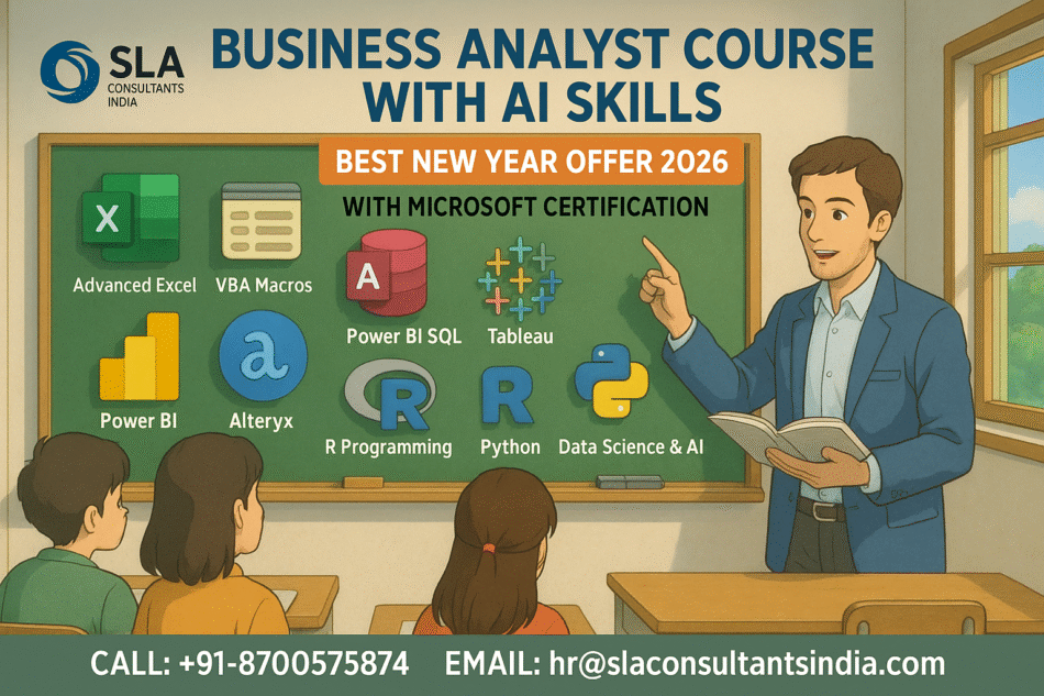 Business Analyst Course in Delhi, 110074. Best “Online Business Analysis Course” in Hyderabad by IIT Faculty , [ 100% Job in MNC] “New Year Offer 2026”, Learn Excel, VBA, MIS, Tableau, Power BI, Python Data Science and KNIMI, Top Training Institute in Delhi NCR – SLA Consultants India,