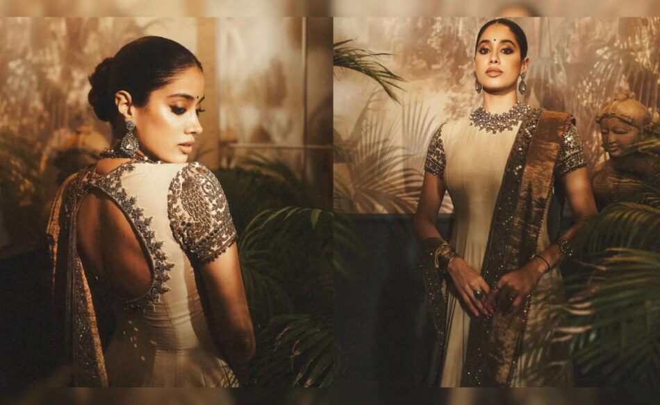 Janhvi Kapoor Shines in a Gorgeous Gold Anarkali Outfit